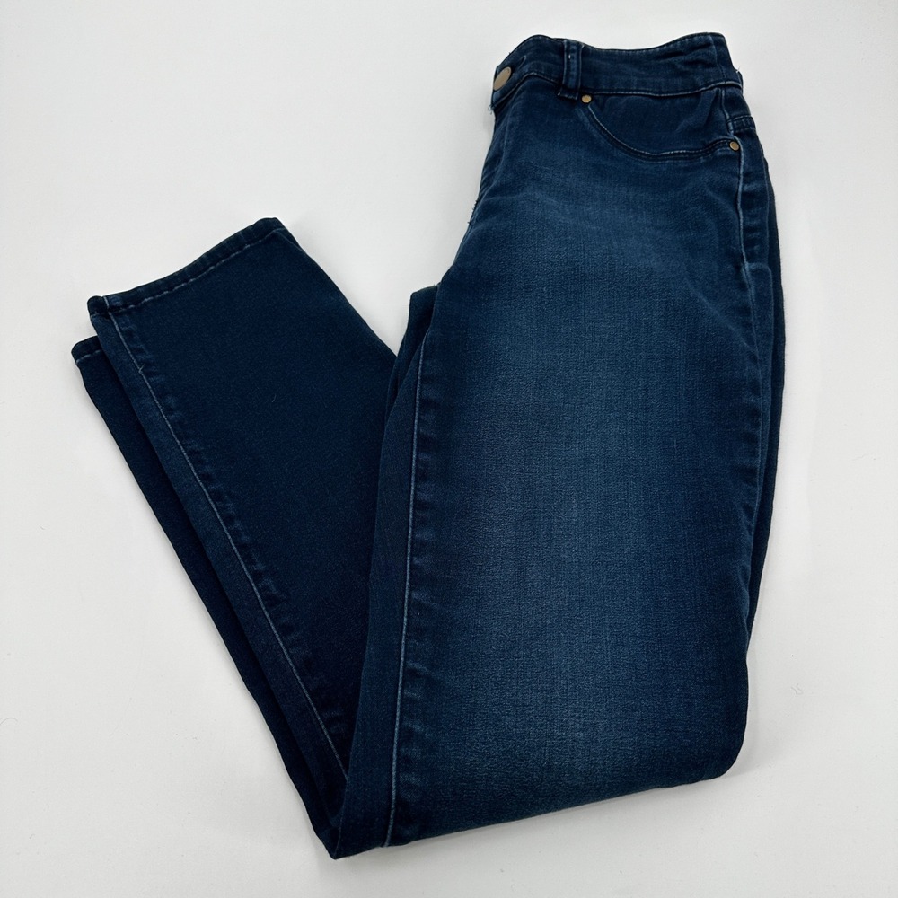 Chicos Platinum Dark Indigo Blue Skinny Jeans Womens Size 00 Pull On Stretch XS